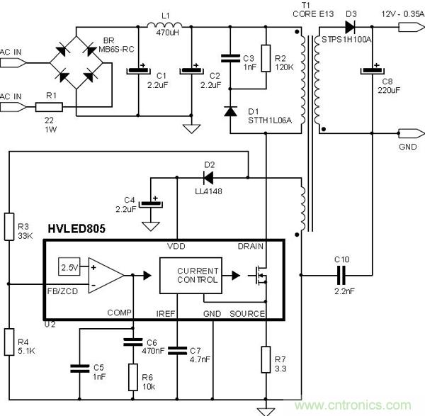 首個最簡單、器件最少的LED驅(qū)動電路設(shè)計