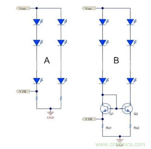 電流鏡 (B) 可針對簡單電阻器電流調節(jié) (A) 提供各種優(yōu)勢。