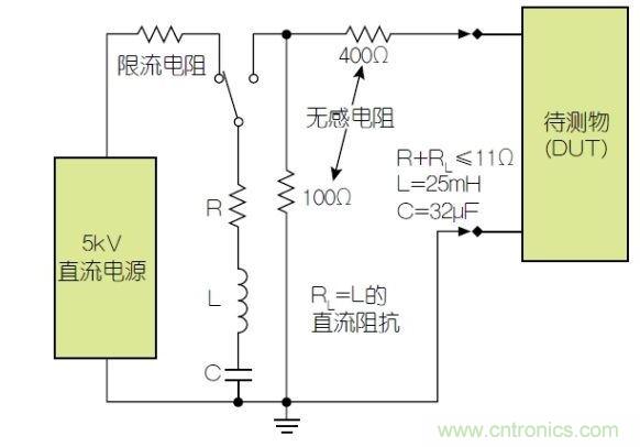 除顫器測(cè)試配置(注意較大電容)。