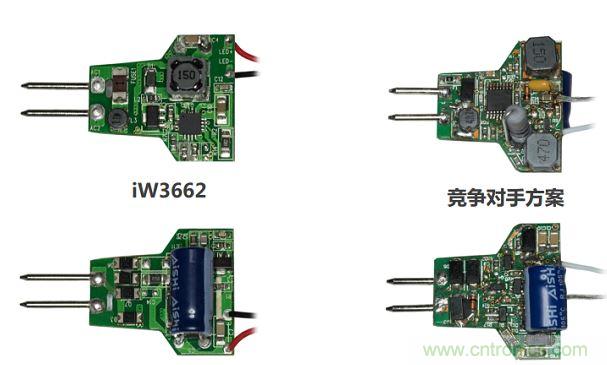 iW3662與競爭對手方案相比，所需外部元器件的數(shù)量大幅降低