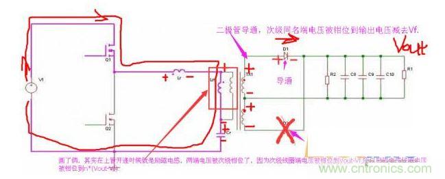 上管開通，注意諧振電感、勵(lì)磁電感、諧振電容的正負(fù)