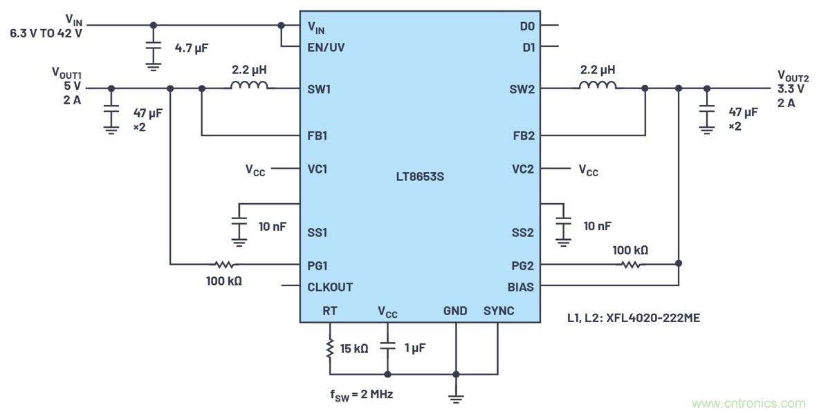 具有6.2 µA靜態(tài)電流的雙通道、42 V、2 A、單片、同步降壓型Silent Switcher 2穩(wěn)壓器