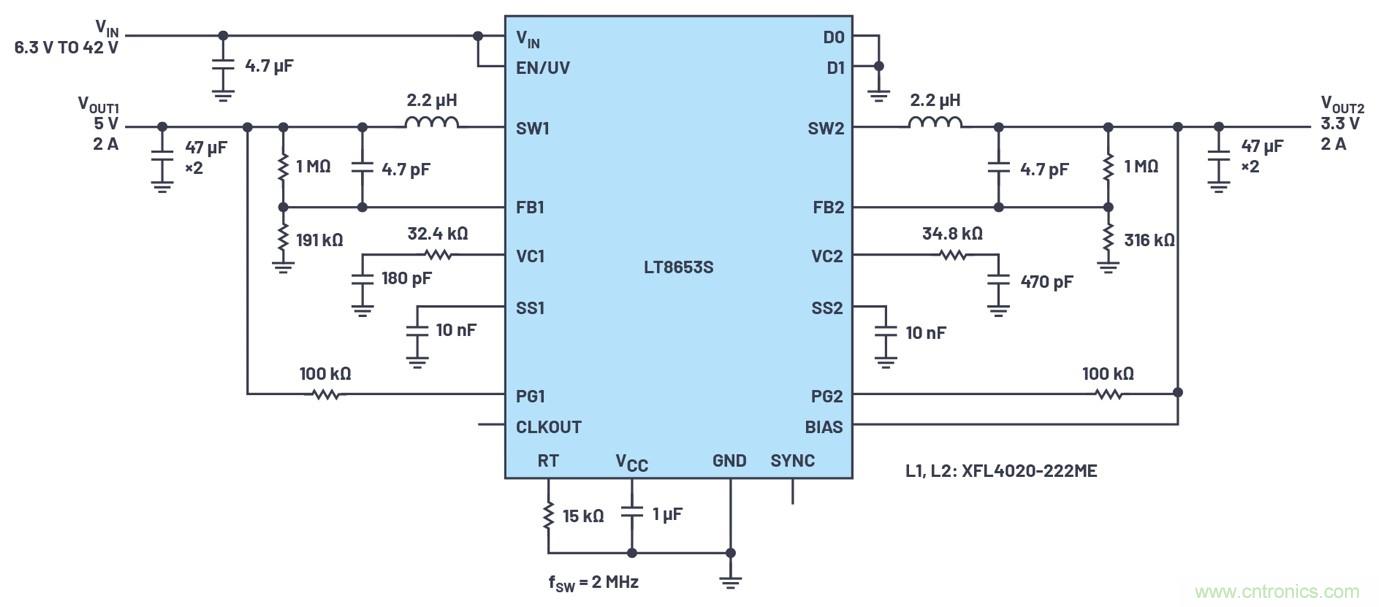 具有6.2 µA靜態(tài)電流的雙通道、42 V、2 A、單片、同步降壓型Silent Switcher 2穩(wěn)壓器