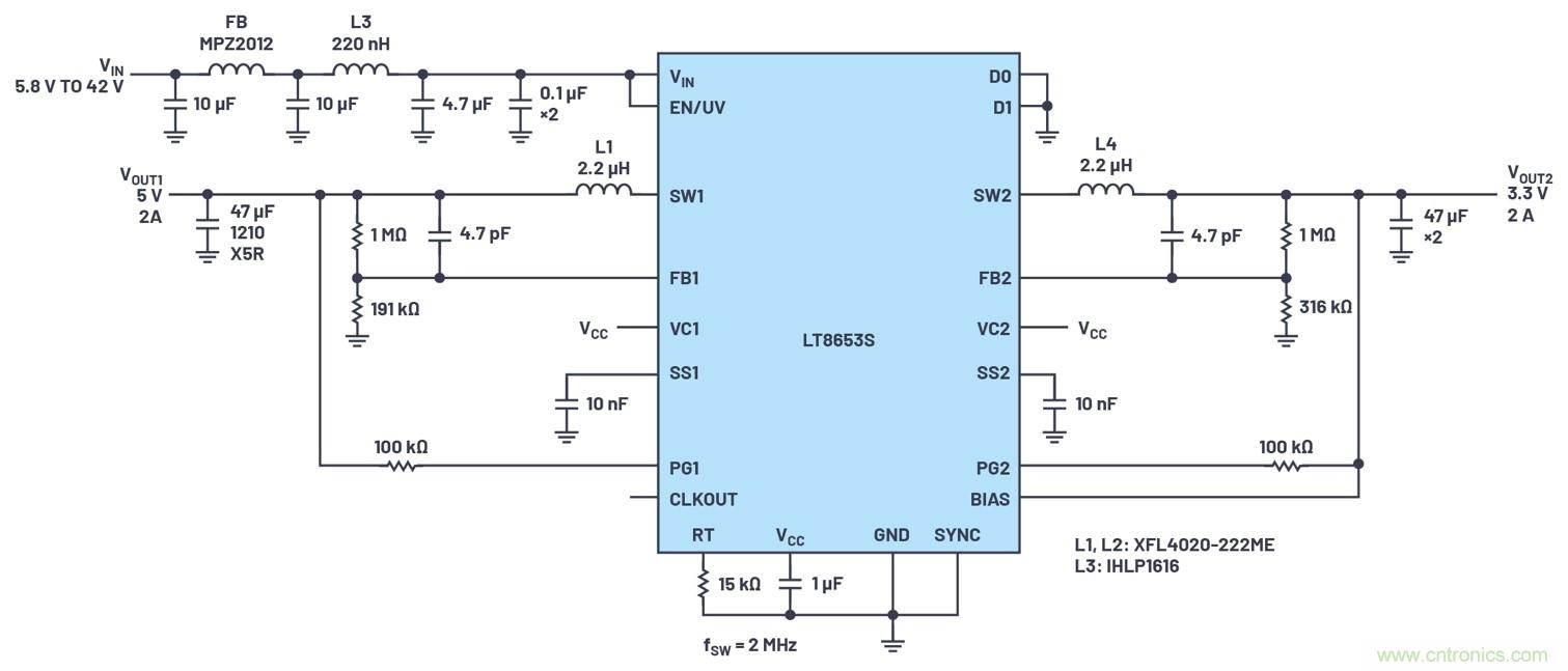 具有6.2 µA靜態(tài)電流的雙通道、42 V、2 A、單片、同步降壓型Silent Switcher 2穩(wěn)壓器