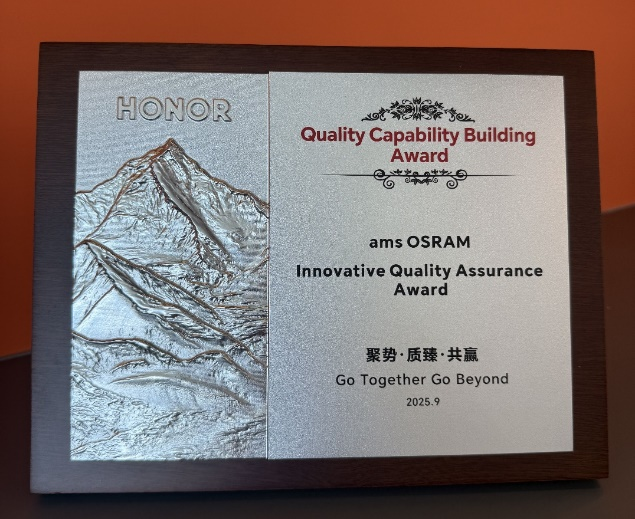 光學(xué)傳感再獲認(rèn)可，艾邁斯歐司朗榮耀本年度唯一獲獎傳感器供應(yīng)商
